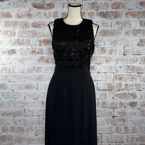 Vintage 90s Embellished Sequin Beaded Bodice Open Back Formal Cocktail Prom Gown